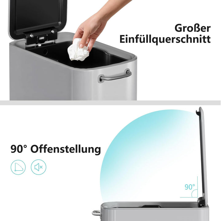 mVm Mülleimer Bad 6L, Abfalleimer Edelstahl, Handbetätigter, Perlgrau Perlgrau 6L, Perlgrau 6L