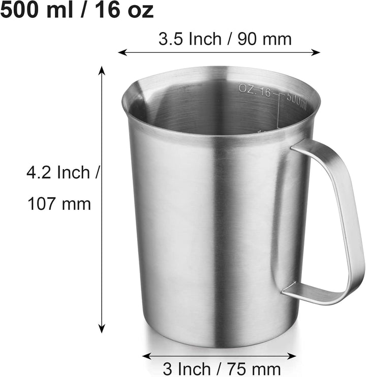 CURTA 18/8 Edelstahl Messbecher mit Griff und Ausgiesslippe, Metallkrug mit oz und ML Markierung, 50