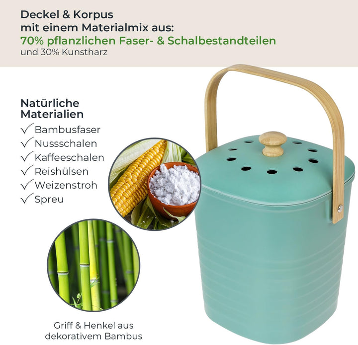HMF Nachhaltiger Biomülleimer Küche, Geruchsdichter Komposteimer mit Deckel | 3 Liter | Grün Grün 3