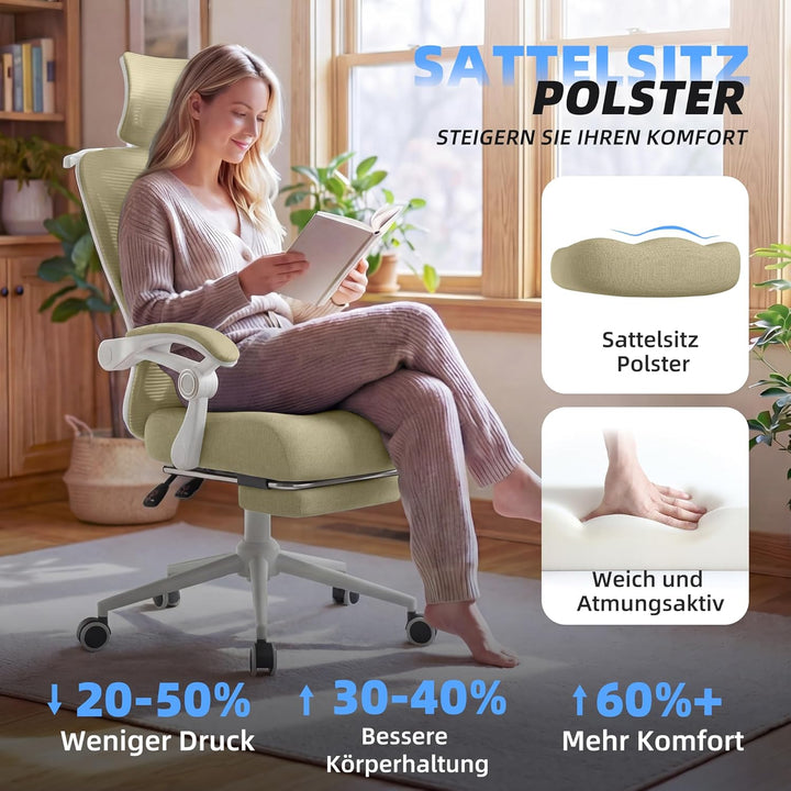 CYKOV Ergonomischer Bürostuhl mit Fussstütze, Büro Stuhl & Gaming Stuhl 150 kg+, 90-160° Verstellbar