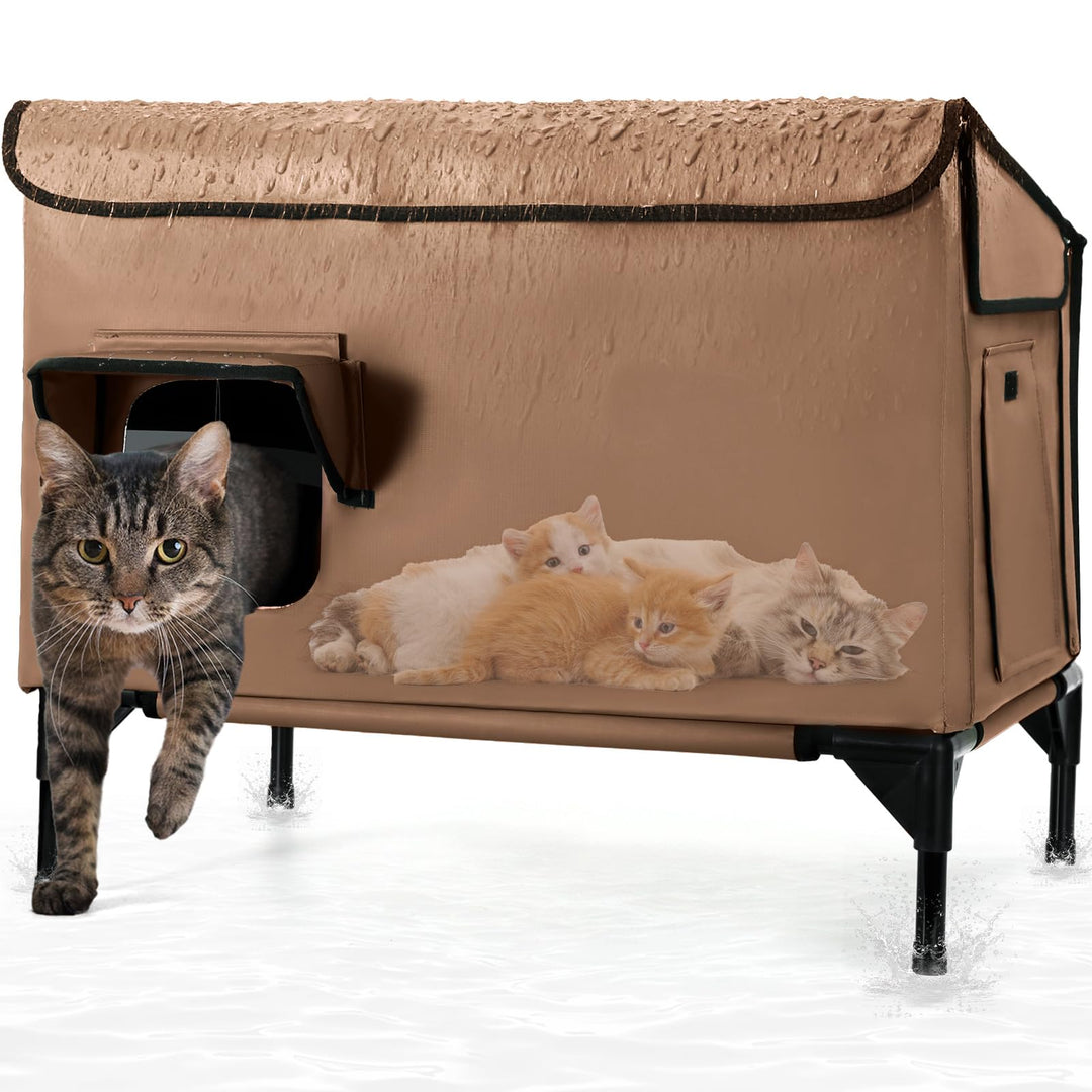 Grosses Katzenhaus Outdoor Winterfest Isoliert, Erhöhtes Katzenhaus für Draussen mit Schrägdach und