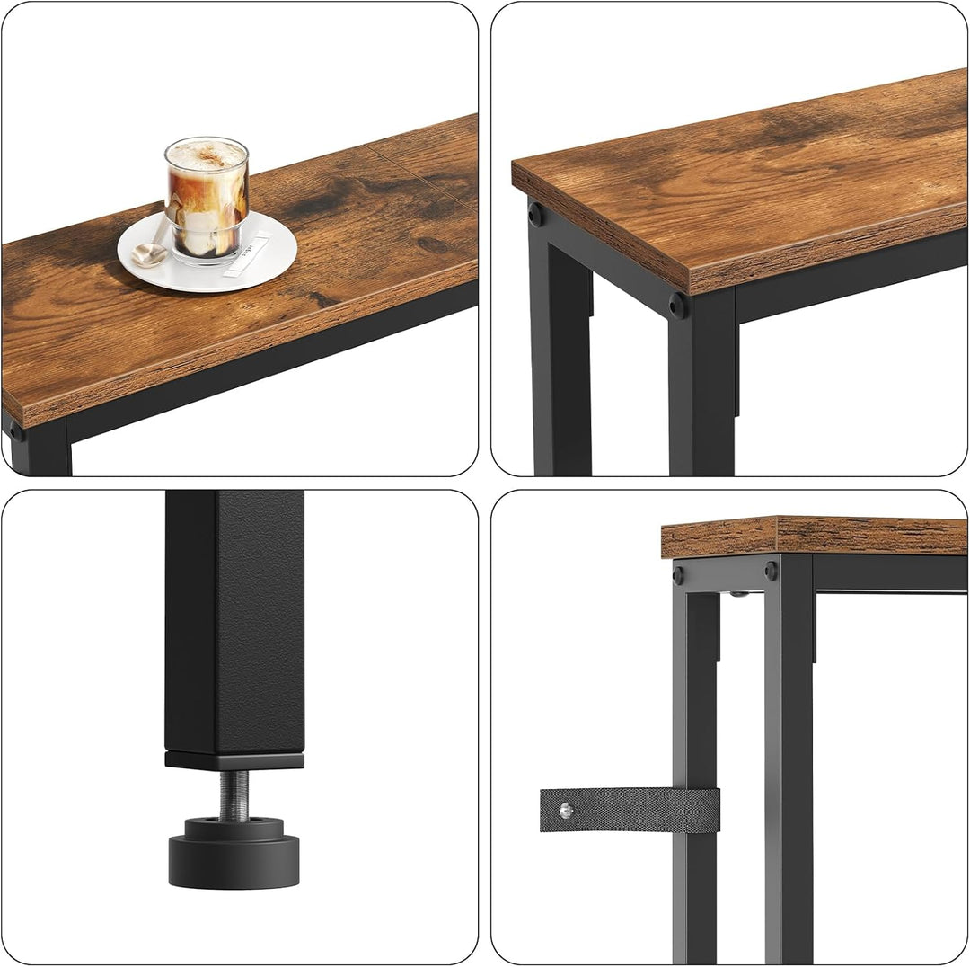 HOOBRO Schmaler Konsolentisch, 140 cm Langer Beistelltisch, Sofatisch mit Ladestation, Eingangstisch