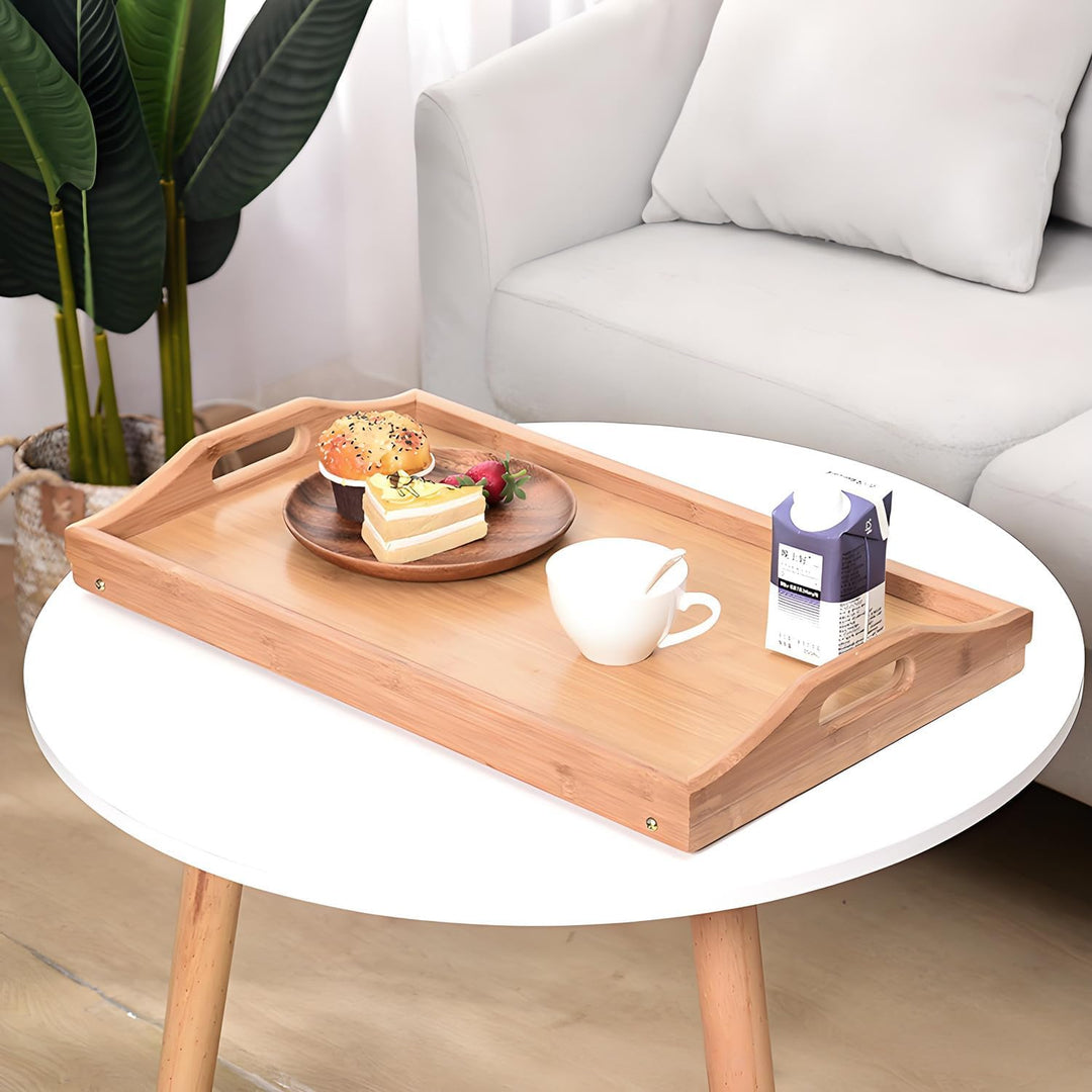 Betttisch Klappbar, Bambus Betttablett Serviertablett Frühstückstablett mit Beinen und Griffen, Tabl