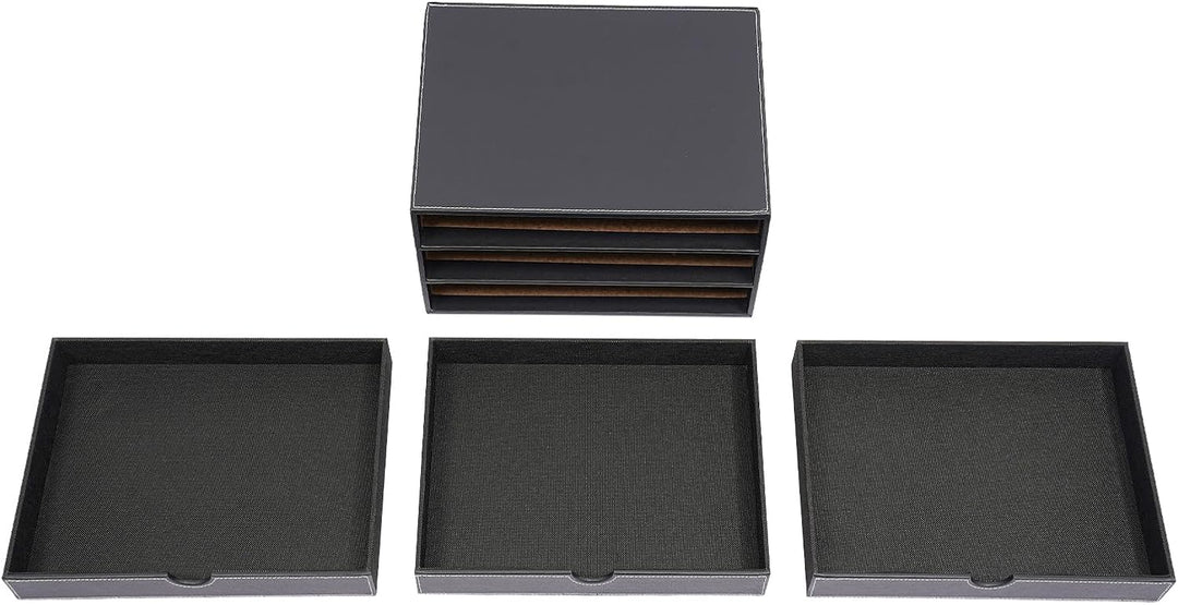 Schreibtisch Schubladenbox 3 Ebenen PU-Leder Desktop Organizer mit A4-Fächern Büroablage 33cm Dokume