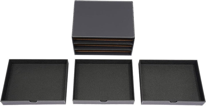 Schreibtisch Schubladenbox 3 Ebenen PU-Leder Desktop Organizer mit A4-Fächern Büroablage 33cm Dokume