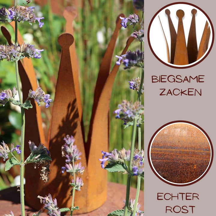 Rostikal Kronen Deko Rost 2er Set 22 cm und 32 cm Metallkrone Garten Deko Vintage, 2er Set