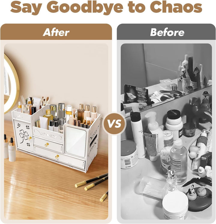CHERIPOLI Make-up Storage Organiser Box Vanity Organizer mit 2 Schubladen, Multifunktionaler Make-up