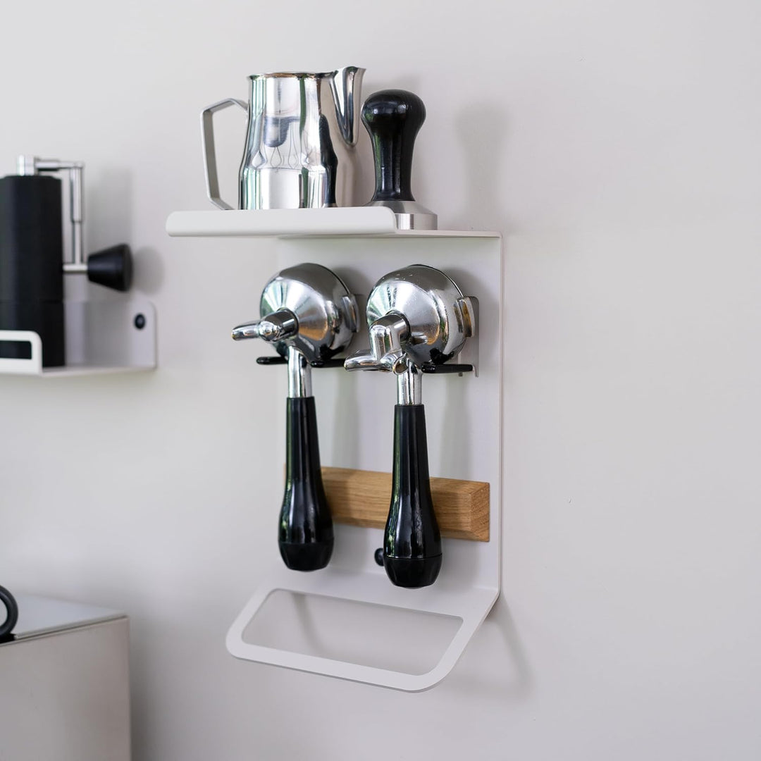 FLATE® Barista Rack Mini: Kompaktes Wandregal für Barista Zubehör mit Siebträgerhalter (Orange), Ora