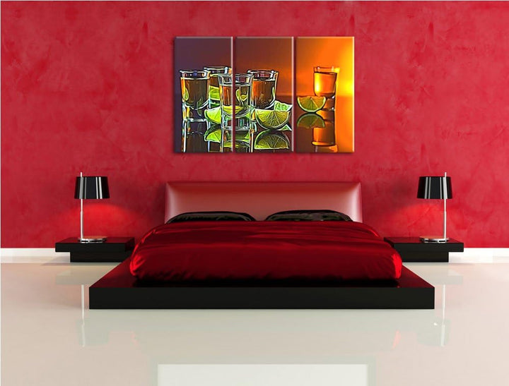 viele Tequila Shots3-Teiler Leinwandbild 120x80 Bild auf Leinwand, XXL riesige Bilder fertig gerahmt