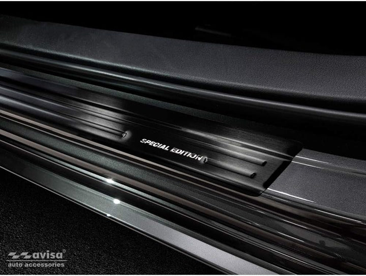 Black Stainless Steel Door sill protectors compatible with Mazda 3 HB 5-doors 2019- - Brushed Steel