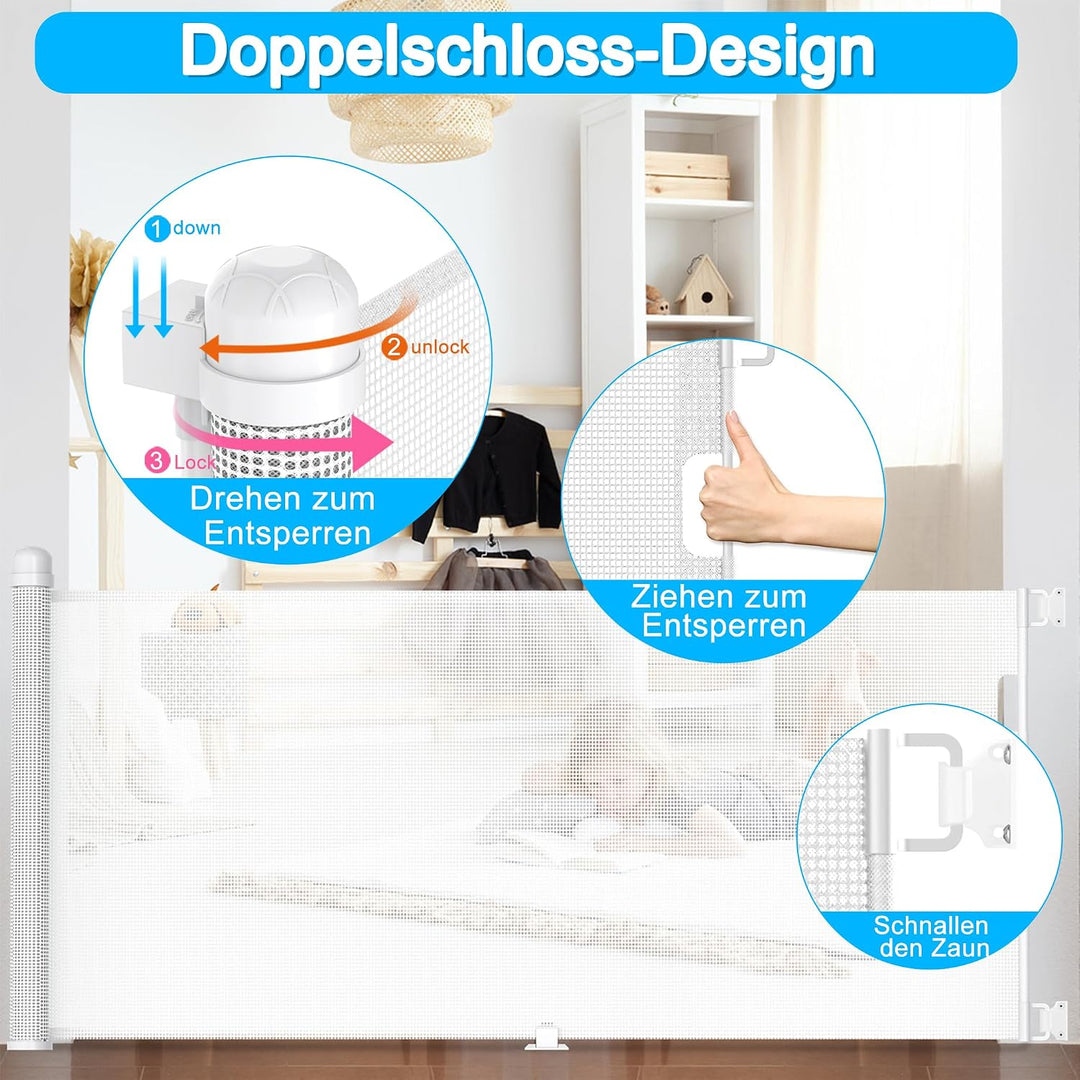 TATIVALO Treppenschutzgitter Ausziehbar 0-150cm Weiss, Treppenschutzrollo Türschutzgitter für Babys