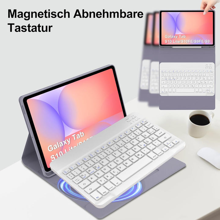 Tastatur für Samsung Galaxy Tab S10 Lite AI Tablet 10.9" 2025/S10 FE, Hülle mit Tastatur für Samsung