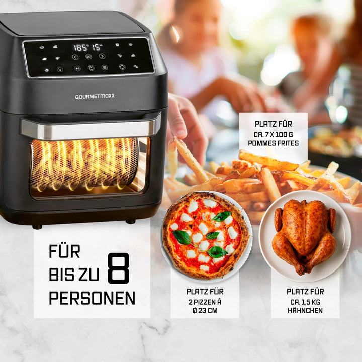 GOURMETmaxx Heissluftfritteuse 12 L Airfryer | Fritteuse mit 9 Funktionen, Touchdisplay, Dreh- & Sch