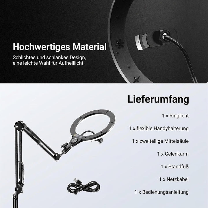 NEEWER Entry Level Version 10,5" 10W Ringlicht mit 46“-63" Stativ, Handyhalterung für Deckenmontage,