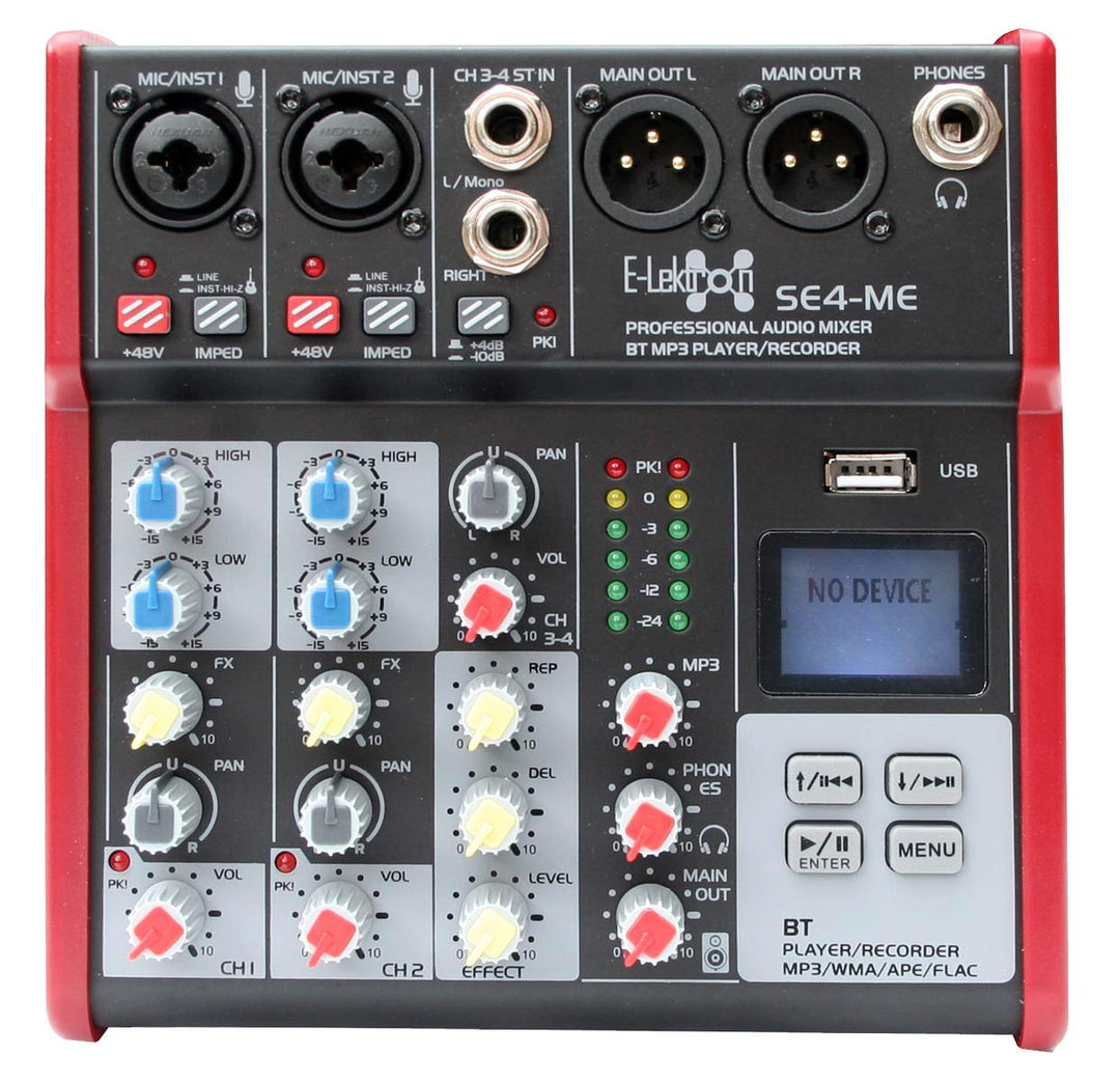 E-Lektron Live Mischpult Mixer + Stereo USB/Bluetooth/Soundkarte, inkl. Phantom (SE-4-2-Kanal + Ster