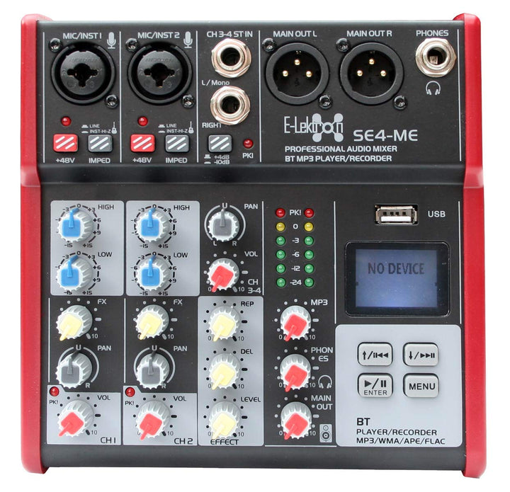 E-Lektron Live Mischpult Mixer + Stereo USB/Bluetooth/Soundkarte, inkl. Phantom (SE-4-2-Kanal + Ster