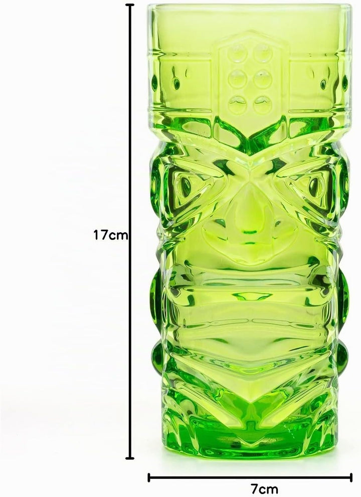 CKB LTD 4er-Set TIKI Becher Maori Tiki Glas Farbiges Glas Tiki-Set Cocktailgläser Cocktailbecher Lon