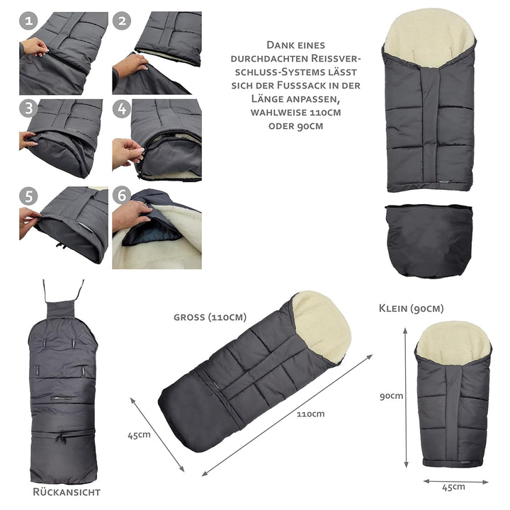 BAMBINIWELT KOMBI-ANGEBOT MUFF + Winterfusssack/MUMIE- aus Lammwolle für Kinderwagen, Buggy, Schlitt