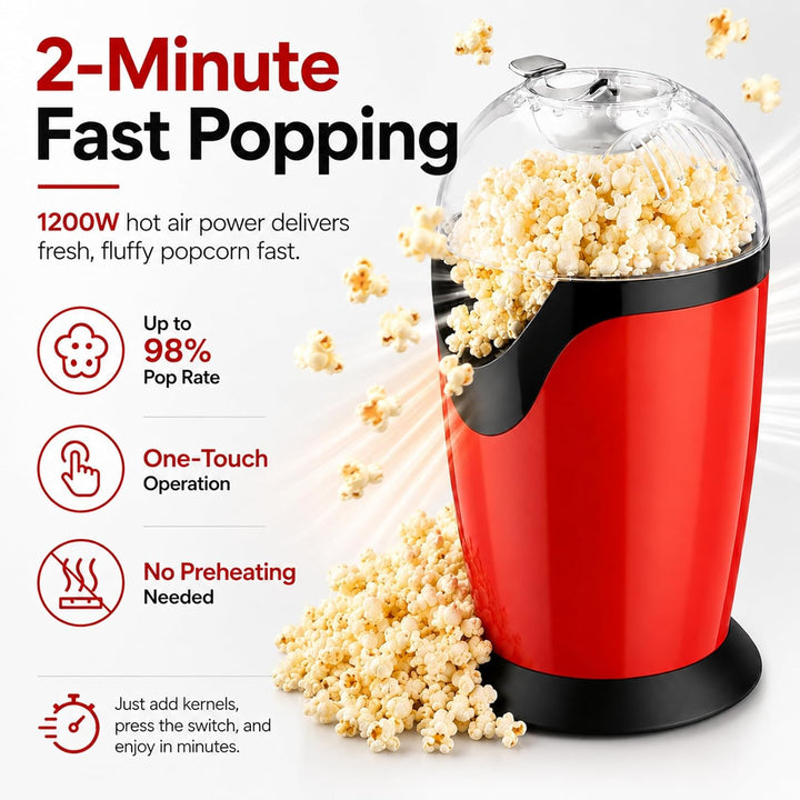 Popcorngeräte, 1200 W, Heissluft, Popcornmaschine mit Messbecher, transparenter Deckel, Popcorn in 3