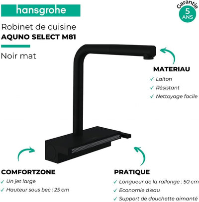 hansgrohe Küchenarmatur Aquno Select M81 (Wasserhahn Küche mit Abtropfsieb, 360° schwenkbar, hoher u