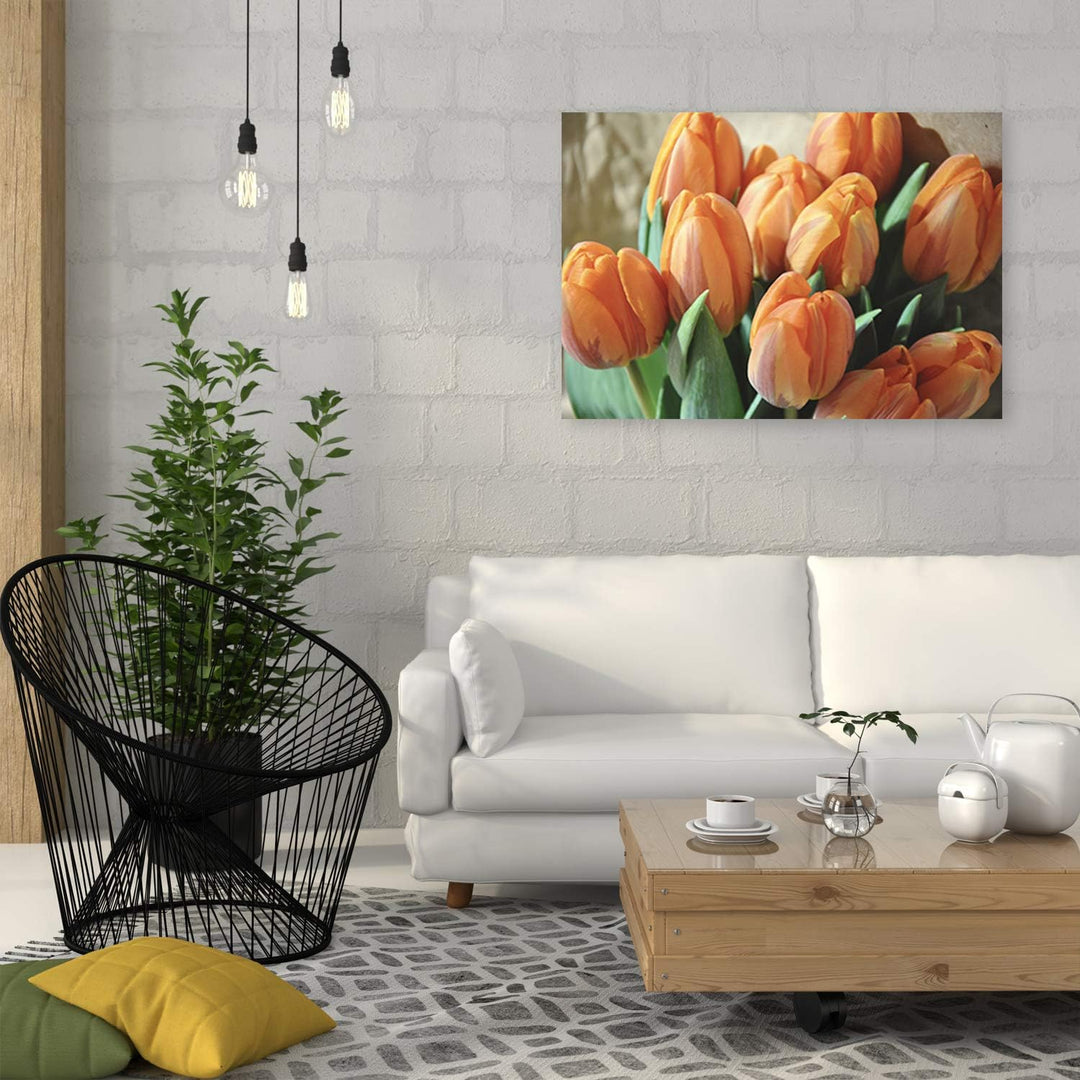 Leinwandbild XXL Tulpen Wandbild Kunst Pflanze Orange 120x80 cm Leinwandbild 120x80 cm Orange_B, Lei