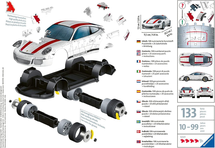 Ravensburger 3D Puzzle Porsche 911R 12528 - Das berühmte Fahrzeug als 3D Puzzle Auto - 108 Teile - a