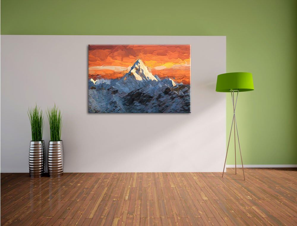 Pixxprint schneebedeckte Berge als Leinwandbild/Grösse: 100x70 cm/Wandbild/Kunstdruck/fertig bespann