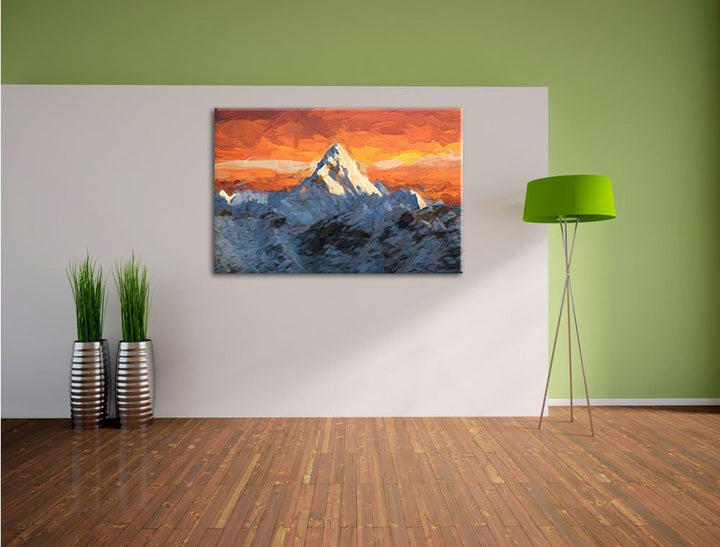 Pixxprint schneebedeckte Berge als Leinwandbild/Grösse: 100x70 cm/Wandbild/Kunstdruck/fertig bespann