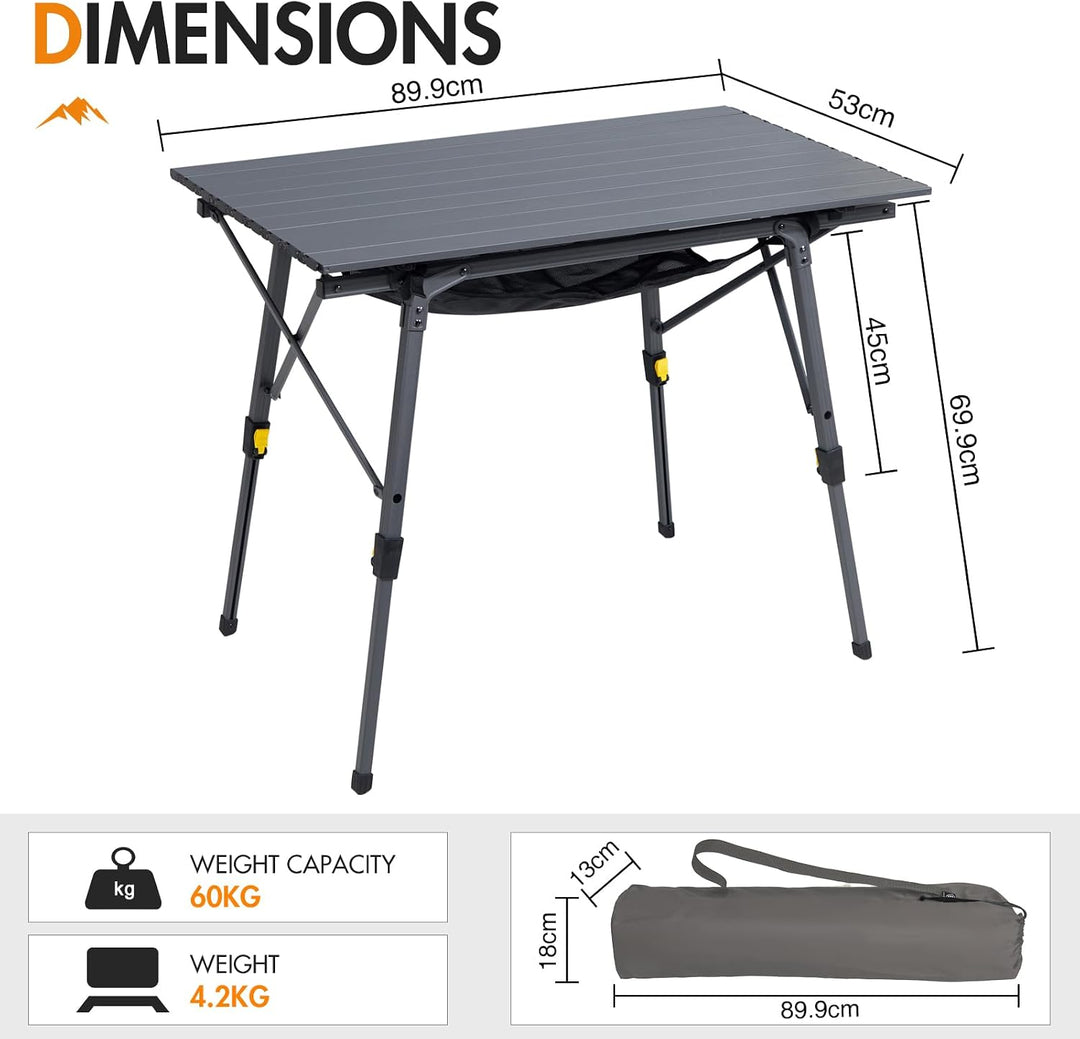 Portal Campingtisch faltbar Höhenverstellbar Klapptisch Aluminium 90 x 53cm für 4 Personen leicht Ca