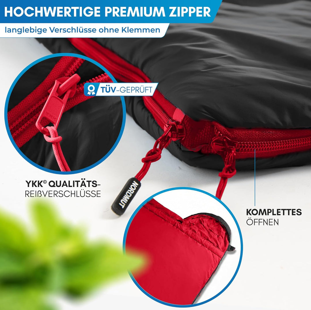 NORDMUT® Deckenschlafsack Erwachsene mit Zwei-Wege YKK-Reissverschluss – kleines Packmass & Ultralei