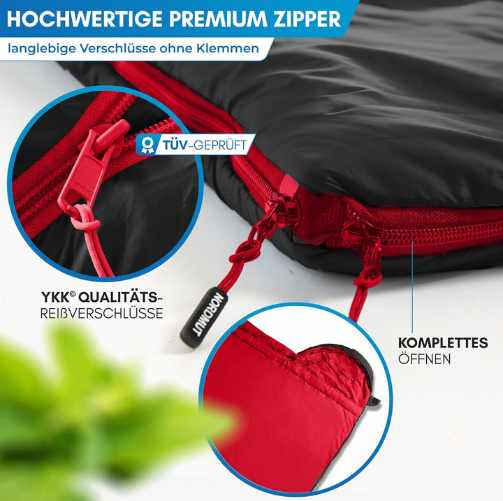 NORDMUT® Deckenschlafsack Erwachsene mit Zwei-Wege YKK-Reissverschluss – kleines Packmass & Ultralei