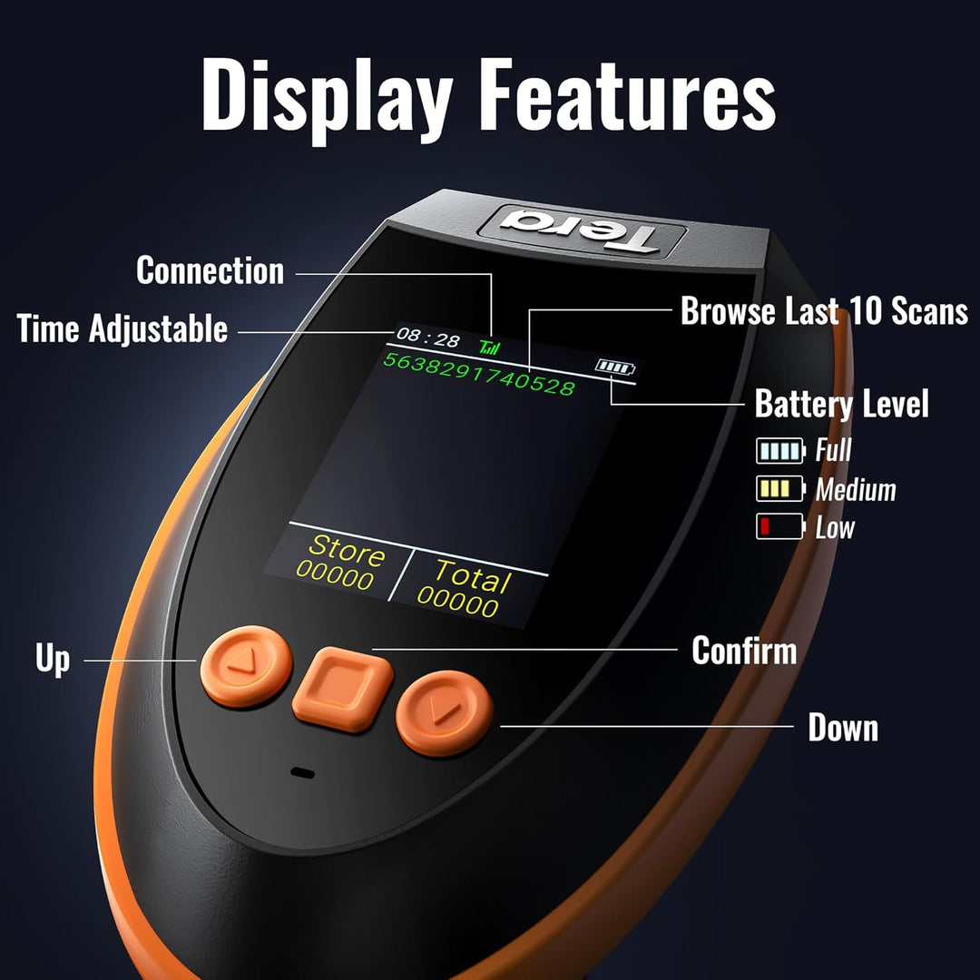 Tera 1D 2D QR Barcode-Scanner mit digitalem Einstellungsbildschirm & Tastenfeld Schnellscan funktion