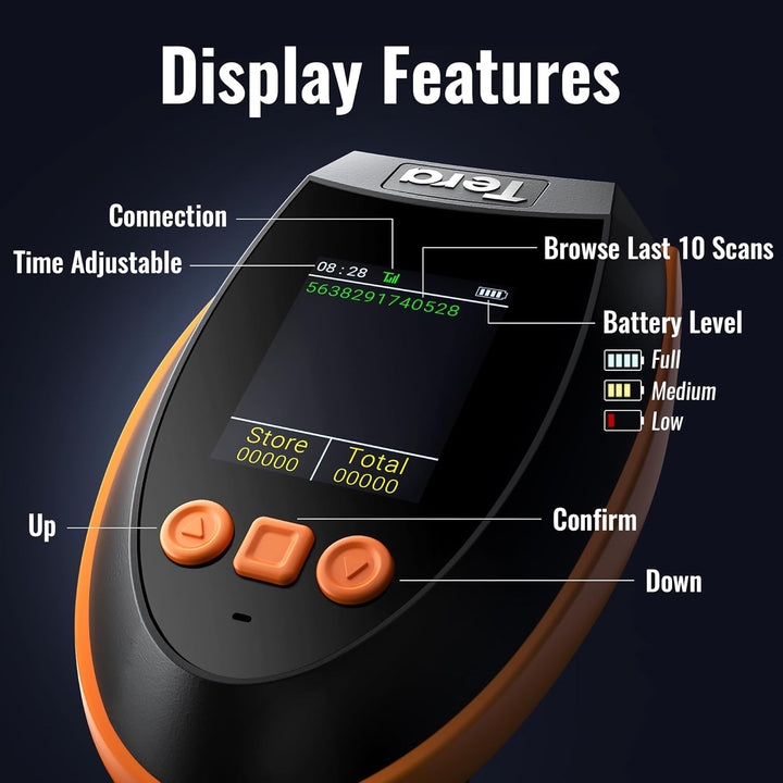 Tera 1D 2D QR Barcode-Scanner mit digitalem Einstellungsbildschirm & Tastenfeld Schnellscan funktion