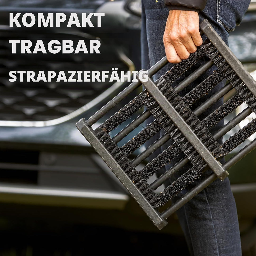 JobSite Stiefelbürste - Flacher Untersatz mit seitlichen Bürsten – Strapazierfähige Schuhbürste Schw
