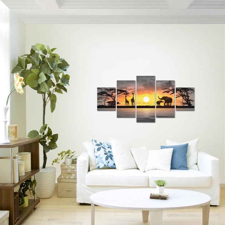 Runa Art Wandbilder Afrika Sonnenuntergang 5 Teilig Bild auf Vlies Leinwand Deko Wohnzimmer Schlafzi