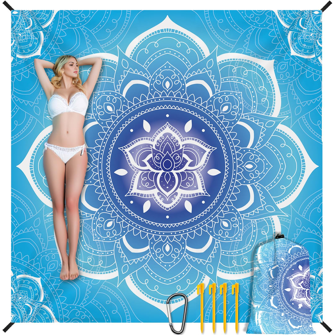 Stranddecke Sandfrei Wasserdicht Mandala 200x220cm Grosse Strandmatte Picknickdecke für 4-6 Personen
