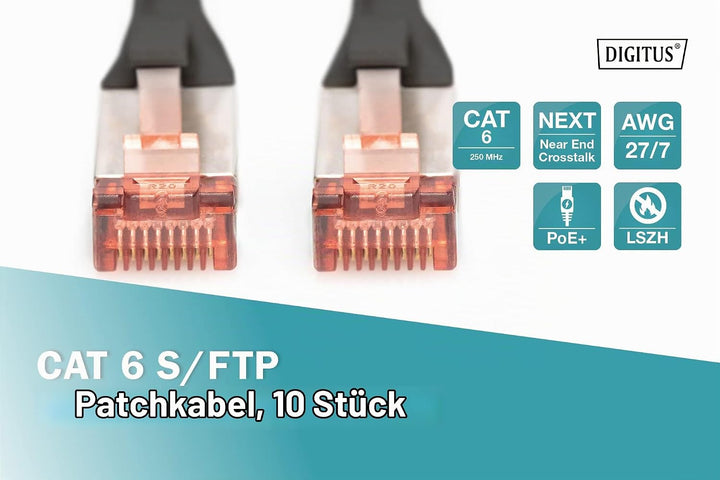 DIGITUS LAN Kabel Cat 6 - 5m - 10 Stück - RJ45 Netzwerkkabel - S/FTP Geschirmt - Kompatibel zu Cat 6