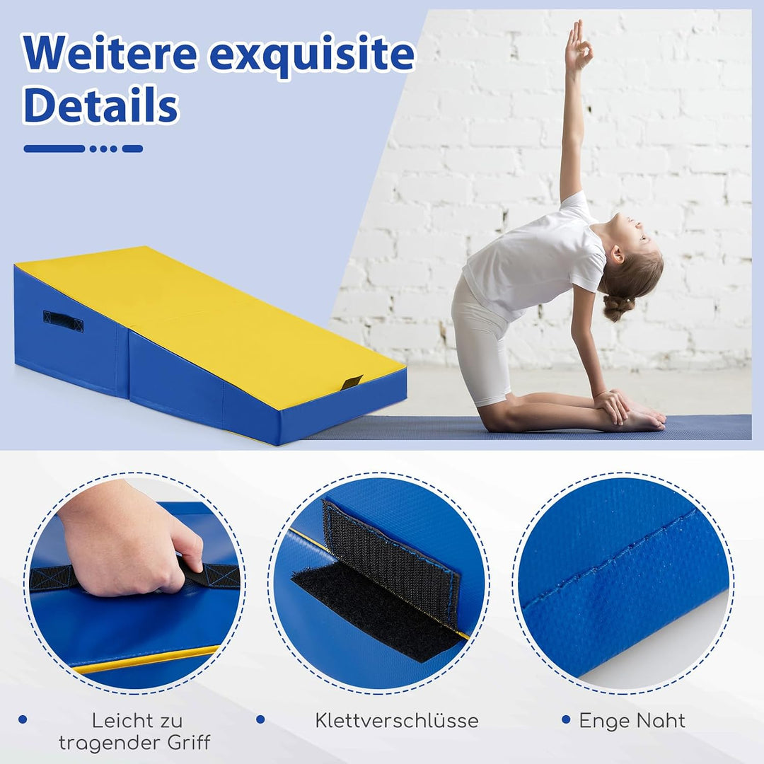 COSTWAY Schräge Gymnastikmatte, keilförmige Weichbodenmatte klappbar, 2 in 1 Turnmatte mit Tragegrif