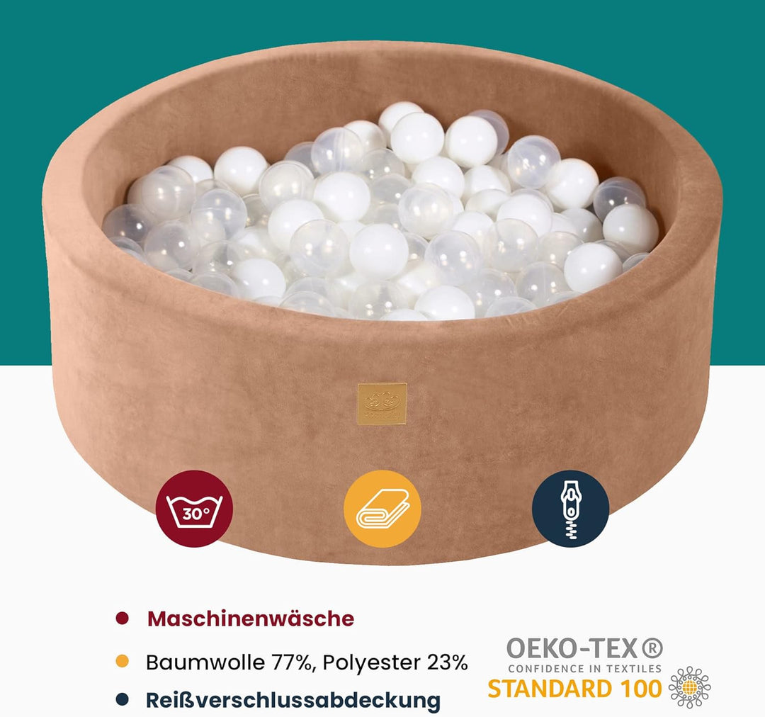 MEOWBABY Bällebad Baby - Rund 90x30cm Ballgruben für Kinder ohne Bälle, Samt, Dunkelgrün 90x30cm Dun