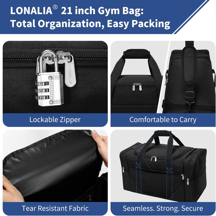 Sporttasche 45L - 53 * 28 * 30.5 cm Reisetasche mit Vielen Fächern für Gym, Weekend & Kurztrips - Sc