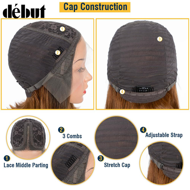 DÉBUT Glatte Bob Perücke, Echthaar, T-Teil, Spitzenfront, Bob-Perücke, vorgezupft, mit Babyhaar, 150