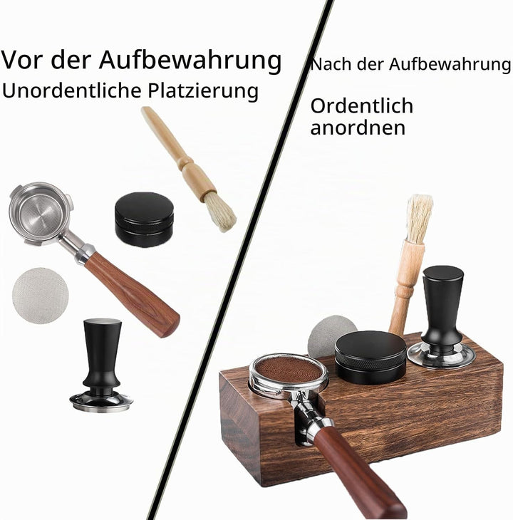 Tamperstation, Espresso Station aus Walnussholz für 58mm Tamper/Distributor und Siebträger, 3in1 Tam