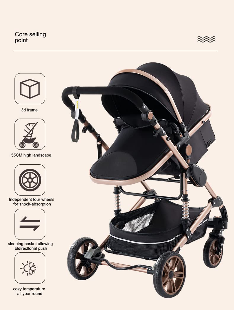 YAZOCO kinderwagen 3 in 1 Buggy Babybett Komplett Set Einem Klick Zusammenklappbarer Kinderwagen, Ko
