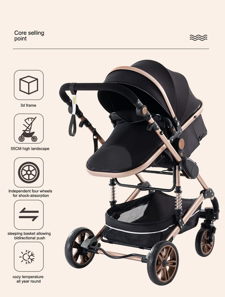 YAZOCO kinderwagen 3 in 1 Buggy Babybett Komplett Set Einem Klick Zusammenklappbarer Kinderwagen, Ko