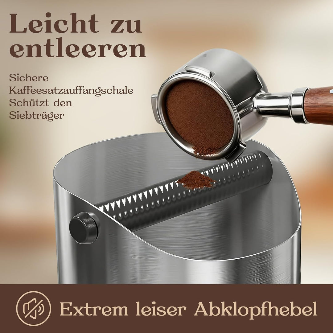 Abklopfbehälter für Siebträger aus Edelstahl, 1,6 L Professionelle Espresso Knock Box mit abnehmbare