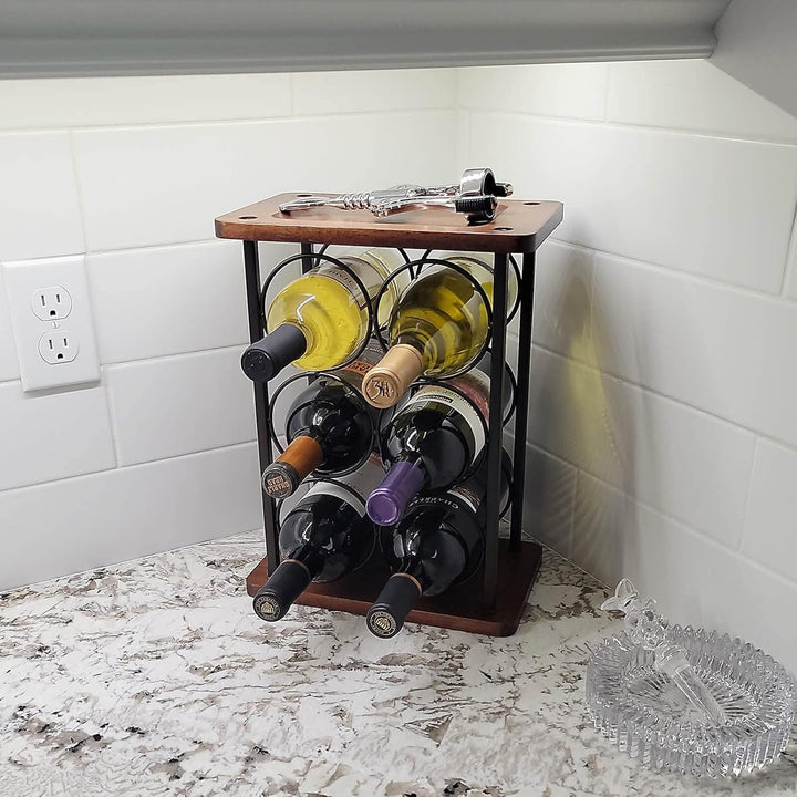 Weinflaschenhalter, 6 Flaschen Wein Regal Stand, Weinregal freistehend aus Holz, perfekt für Heimdek