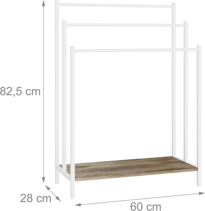 Relaxdays Handtuchständer mit Ablage, HxBxT: 81 x 60 x 28 cm, Holzoptik, 3 Stangen, stehender Handtu