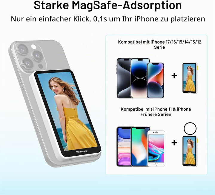 Newmowa Magnetischer Telefon Vlog Selfie Touchscreen Monitor mit Zoom,1080P Wireless Aufnahme,Telefo