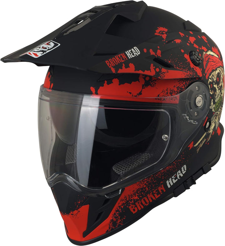 Broken Head Jack S. VX2 rot - Motocross-Helm mit Visier und Sonnenblende - Enduro Cross-Helm XS (53-