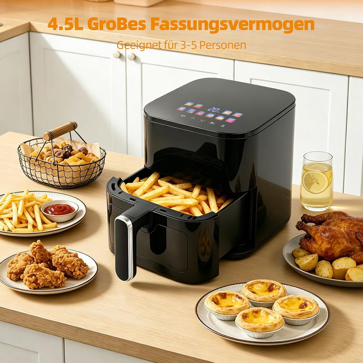 Heissluftfritteuse 5 L Rapid Air Fryer, 8 Programmen, Digitales LED-Display, Sichtfenster, Timer, Fr
